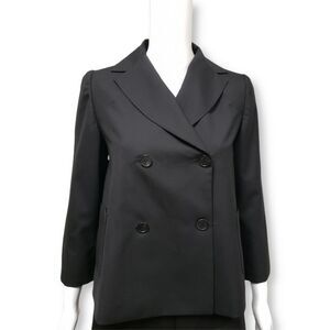 MORGANE LE FAY Silk Black Double Breasted Blazer Jacket Top Size XS CURRENT